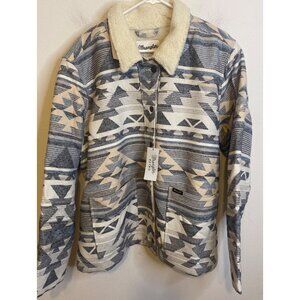 Women's Wrangler Sherpa Lined Jacquard Barn Jacket Southwestern Geometric Sz 3X